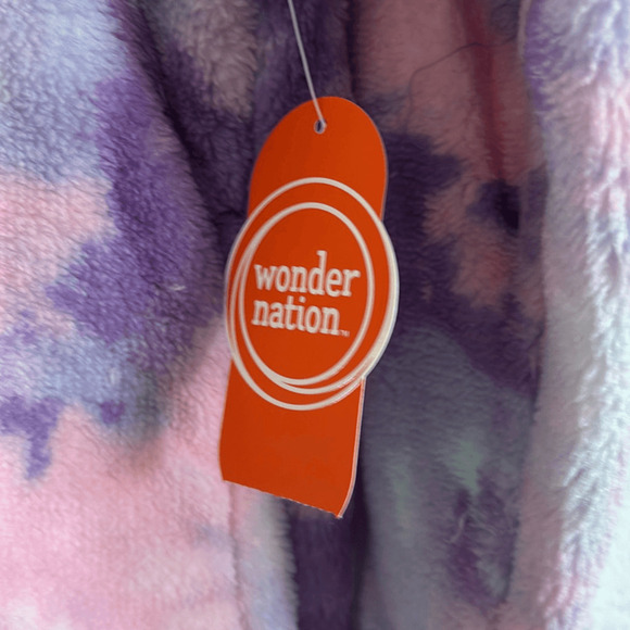 Wonder Nation Kids Girls Plush Tie Dye Full Zip Hoodie Purple White Medium NWT - Picture 4 of 6
